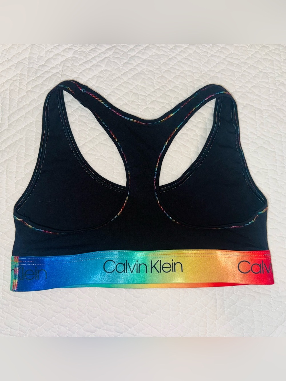 👑 Like New Size Small Calvin Klein Black Bralette with Rainbow Elastic Band